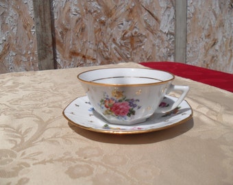 Tea Cup And Saucer Set, Made In France Tea Set, Hand Painted Tea Set