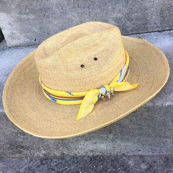 Vintage Handmade Mexican Straw Cowboy Hat by ThreeWolvesTrading