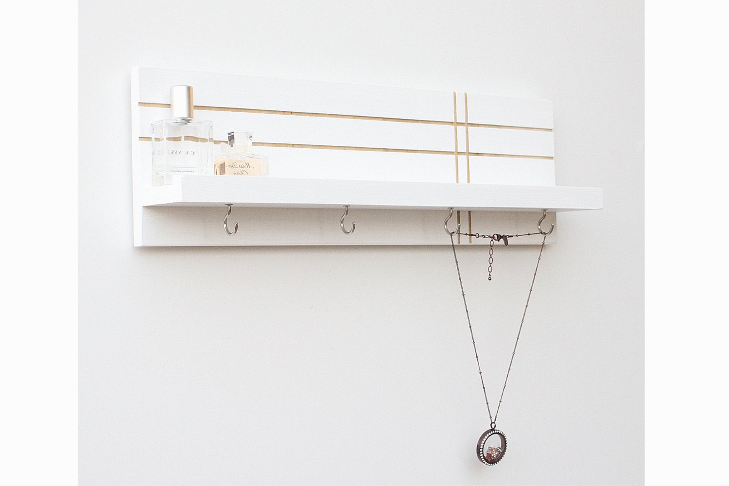 Jewelry Rack Shelf With Hooks White Shelf Mothers Day Gift
