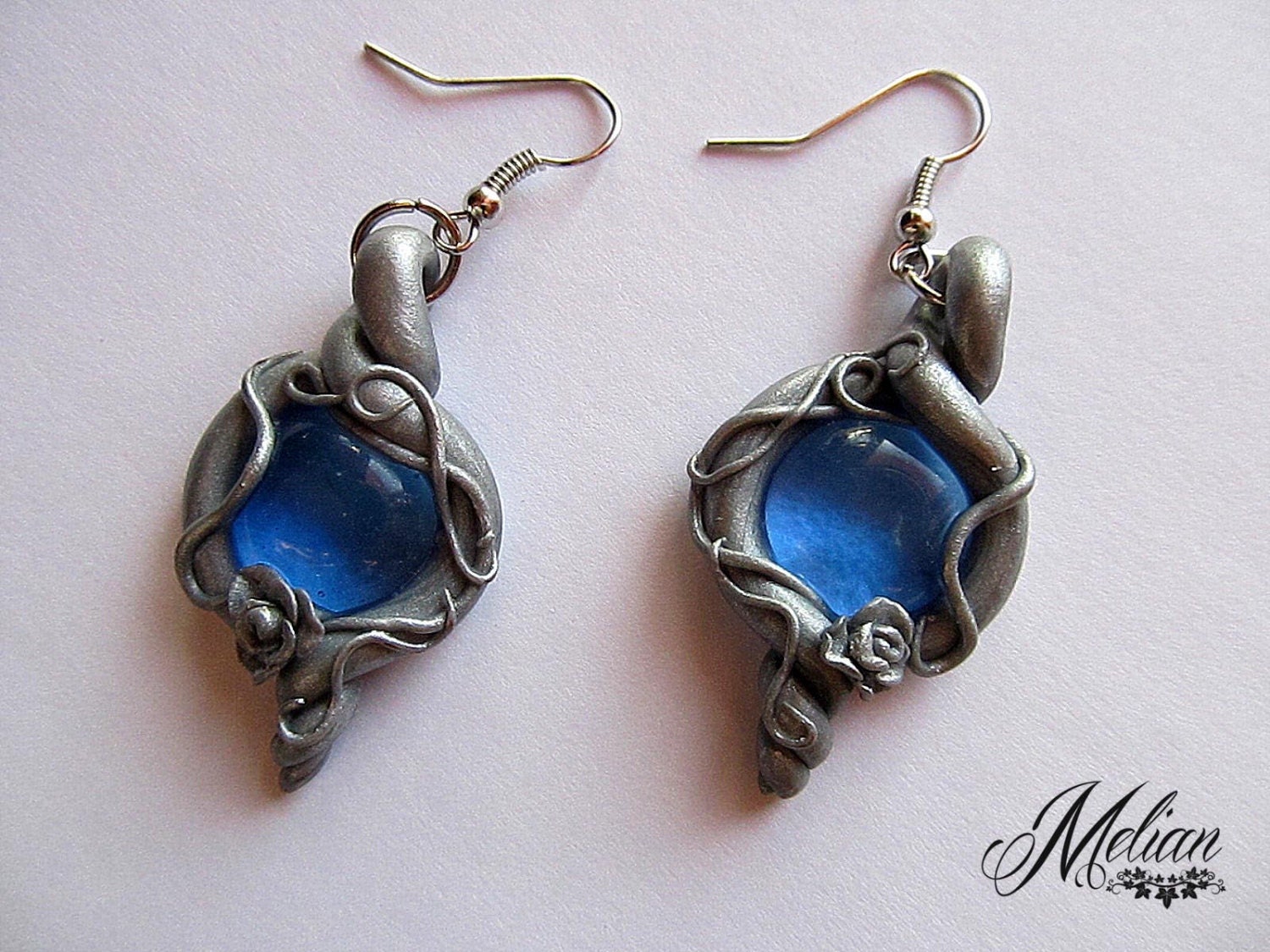 SALE Elven earrings blue stone fantasy earrings silver