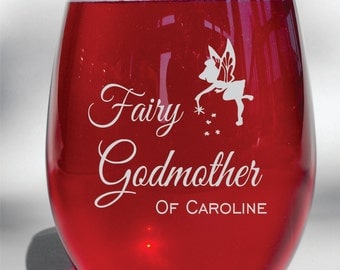 Deep Engraved Dishwasher Safe Fairy Godmother Personalized Glass - Choice of Stemless Wine Glass, Stemmed Wine, Glass Coffee Mug, candle