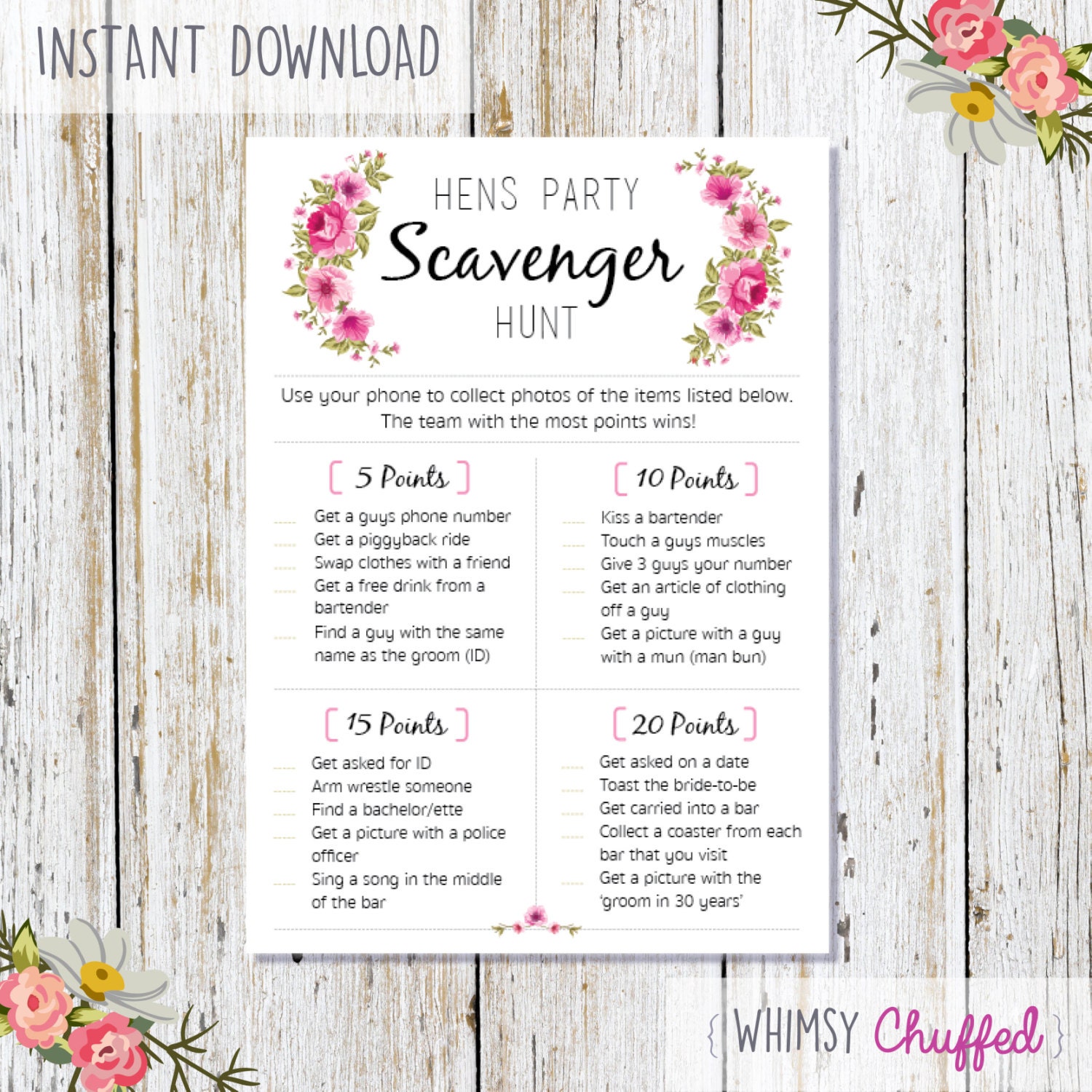 Bridal Scavenger Hunt Printable Pink Floral