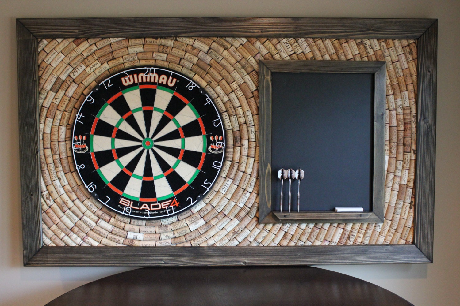 Wine Cork Dartboard Backer with Scoreboard and Dart Storage