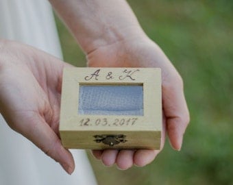 Wedding Glass Ring Bearer Box Gold Personalized Wedding Ring Holder Rustic Ring Pillow
