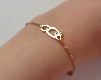 MOUSE bracelet in Arabic letter, K18 gold plated brass unique design, word picture motif jewelry