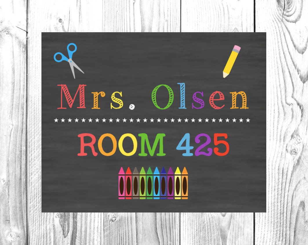Teacher Door Sign Print Personalized Teacher Decor Chalkboard