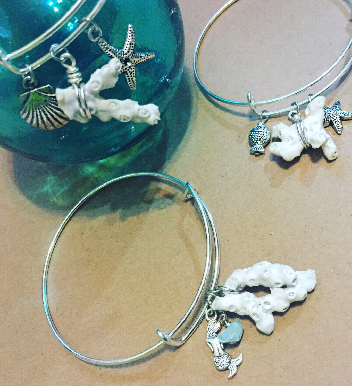 Handmade Nautical Adjustable Bangle Bracelet Coral Bangle