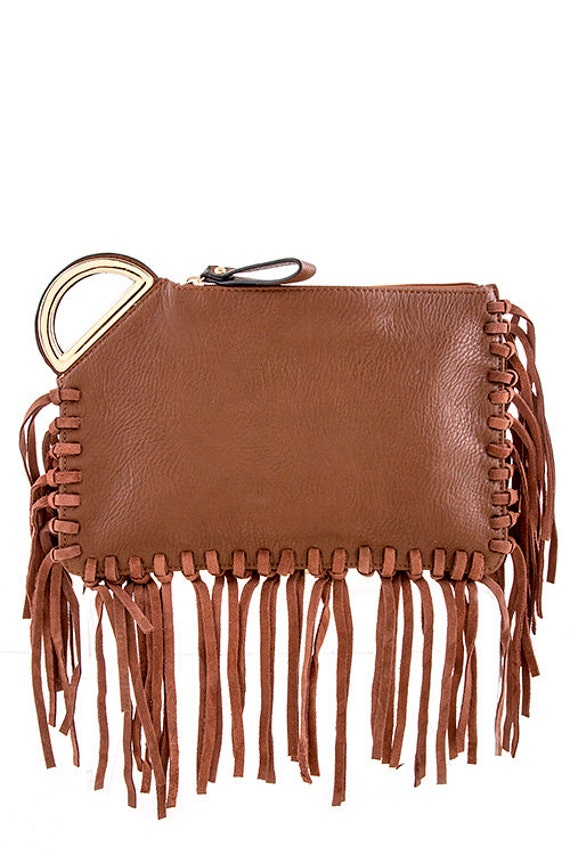 leather fringe clutch bag leather clutch long by Scarlettaa