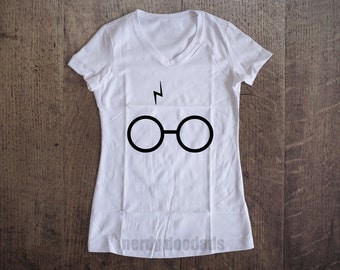 HARRY POTTER Inspired Shirt, Harry's Scar and Glasses Shirt, Harry Potter Gift, Harry Potter Fandom, Ladies' V-Neck S M L Xl