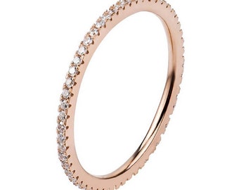Rose Gold Ring 925 Solid Sterling Silver Clear Stones Stacking Stackable Stack Band Women Sparkling Pave Rose Gold Plated