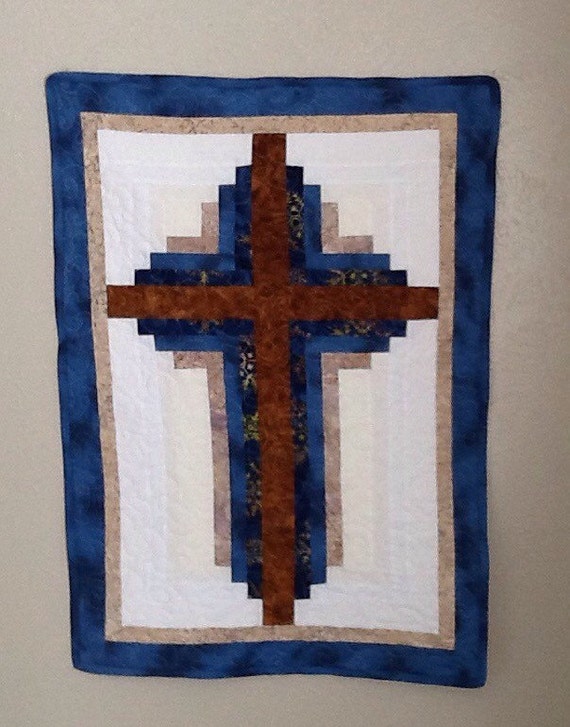 Items similar to Blue quilted cross wall hanging on Etsy