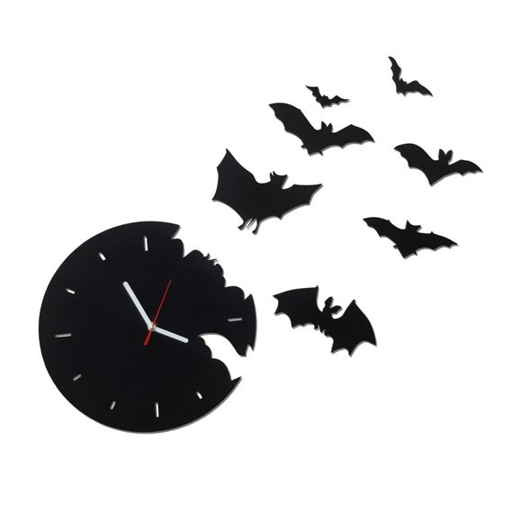 Unique Wooden Bat Wall Clock Flying Bats Halloween by DecoWizards