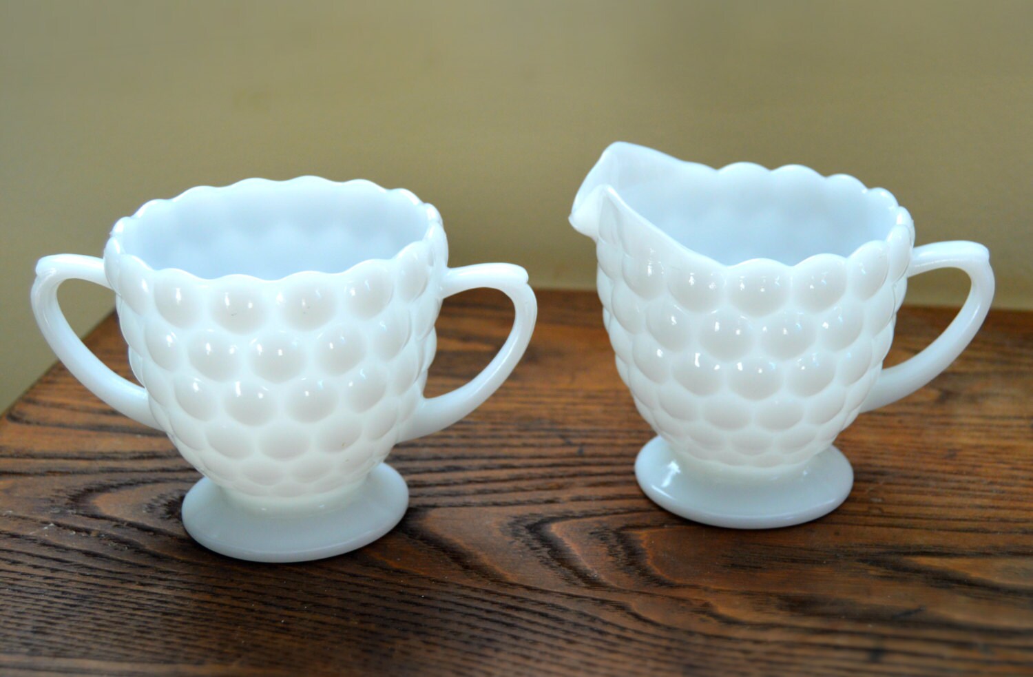 Fire King Milk Glass Bubble Creamer & Sugar Set Haute Juice