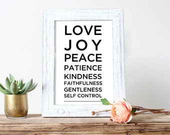 Fruits of the Spirit Printable Joy Peace Kindness Faithful Christian Wall Art Scripture Print Galatians 5 Bible Verse Poster Decor Bible