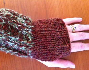 Woodsy Brown & Green Fingerless Gloves