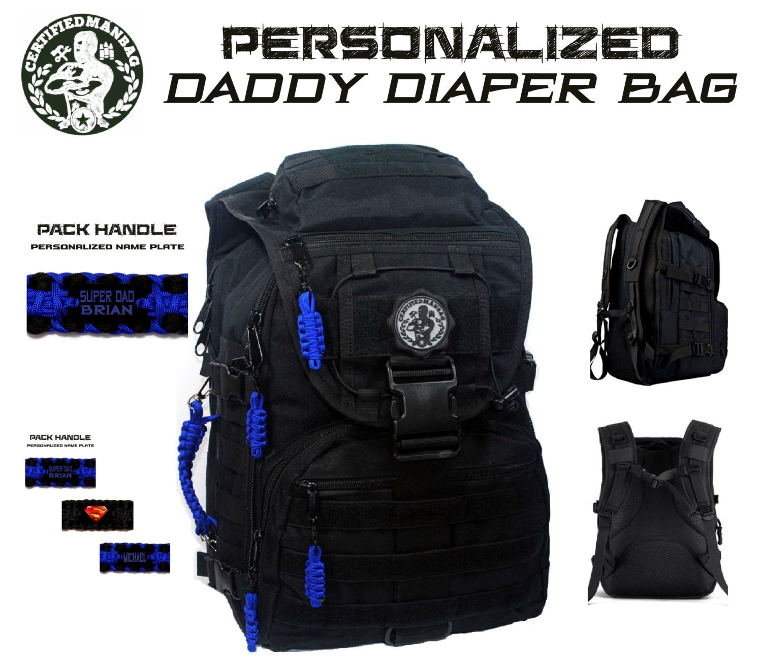 Personalized DADDY DIAPER BAG Super Dad Tactical by CYCLONEXGEAR