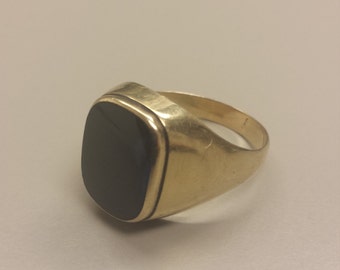 Vintage 10K Yellow Gold Men's Signet Ring With Blue Stone