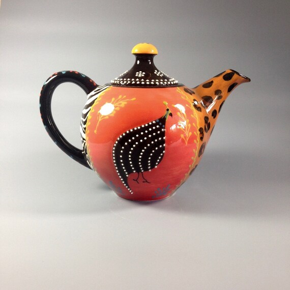 Royal African Guinea Fowl Three Cup Teapot by AfricanCeramicsUSA