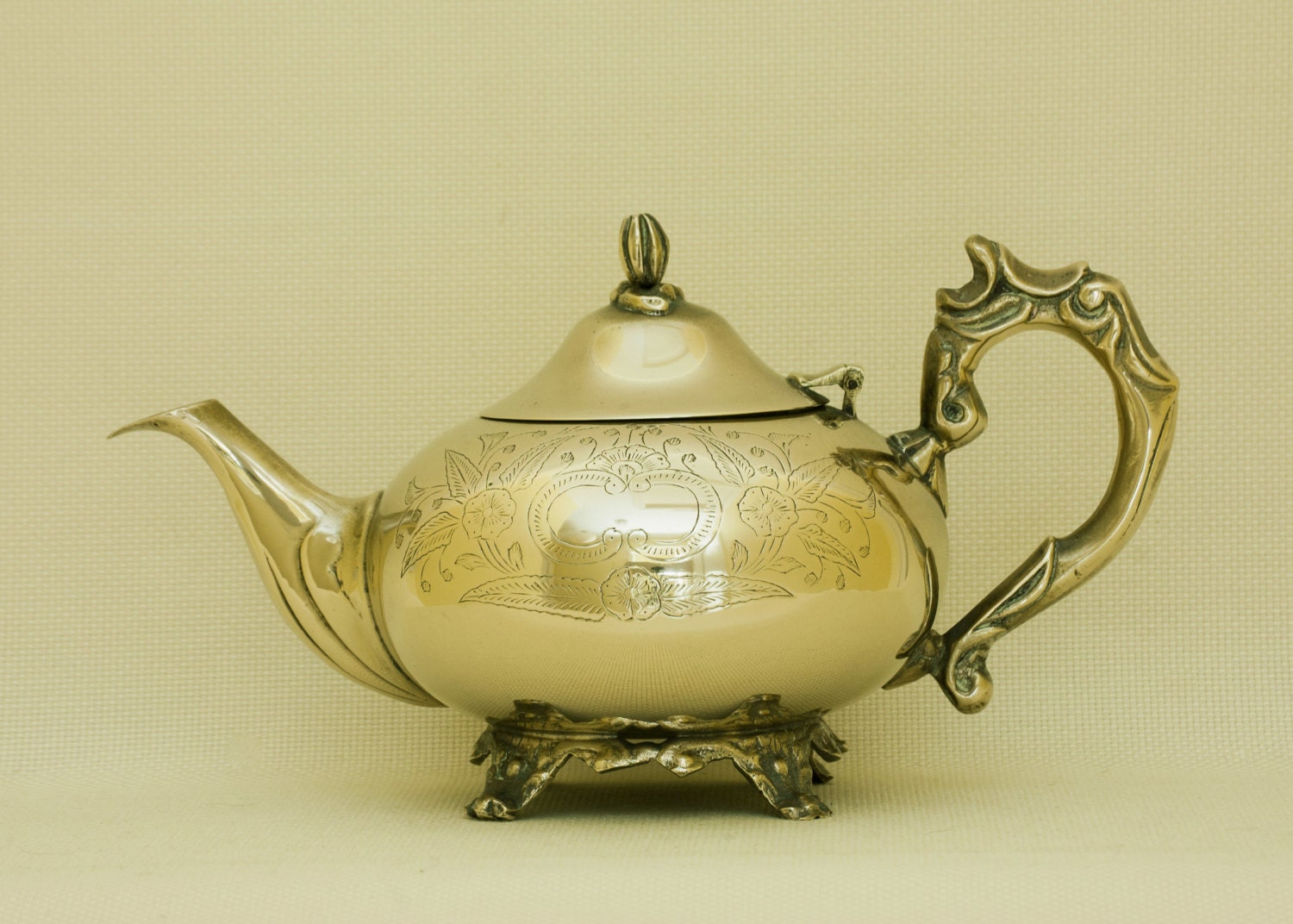 Antique Victorian Silver Plated Brass Teapot