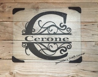 Glass Cutting Board, Personalized Gifts, Name Sign, Wedding Gift, Christmas Gift, Housewarming, Co Worker, Established Sign, Name Plaque