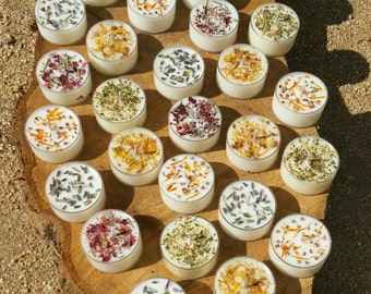 All Natural Aromatherapy Tea Light Herb Candles - Customize Color and Scent - Pack of 6