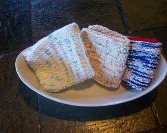 Set of 3 hand knit dishcloths/FREE SHIPPING!!