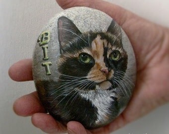 Custom pet portrait,Painted stone,Cat portrait,cat memorial painting,Memorial rock,pet memorial,painted rock,personalized pet portrait, cat