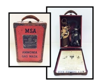 Antique 1940s MSA Ammonia Gas Mask in Original Carrying Case, Vintage