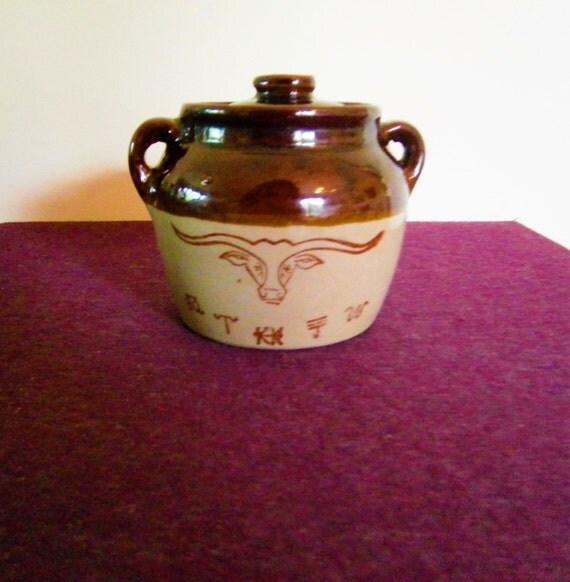 Crock Jar Bean Pot Lid Monmouth Western Stoneware Vintage