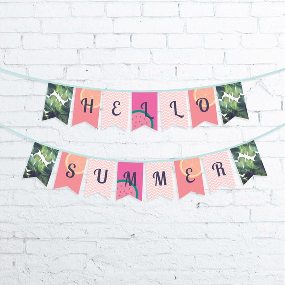 Hello Summer Printable Party Banner customisable