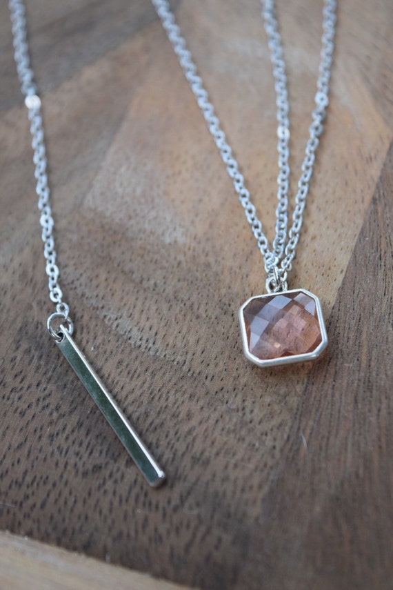 Items Similar To Pink And Silver Lariat Necklace On Etsy