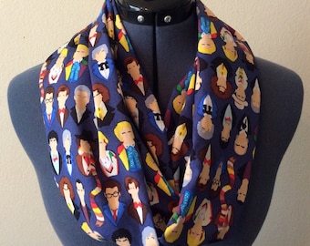 The Doctor Infinity Scarf / Faces of Who / Doctor Who Scarf / Fandom Item / Geek / Nerd / Pop Culture / Scarf / Infinity Scarf / Whovian