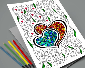 Heart coloring page | Etsy