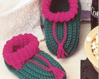 Crochet Pattern slippers. Ribbed cuff comfies. Instant Download