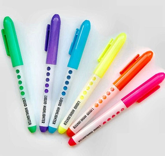Cute set of 6 highlighter pens novelty pens by LoveStickyNotes