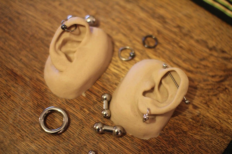 Pair of silicone human life size display ears body piercing