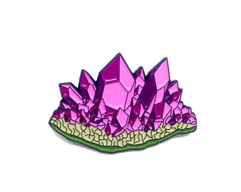 Amethyst Crystal Geode Lapel Pin 1.5" Enamel Purple Crystals Mineral Birthstone