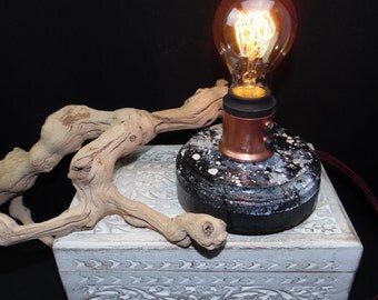handpainted steampunk edison lamp black white and grey with copper rust resistant painted hardware