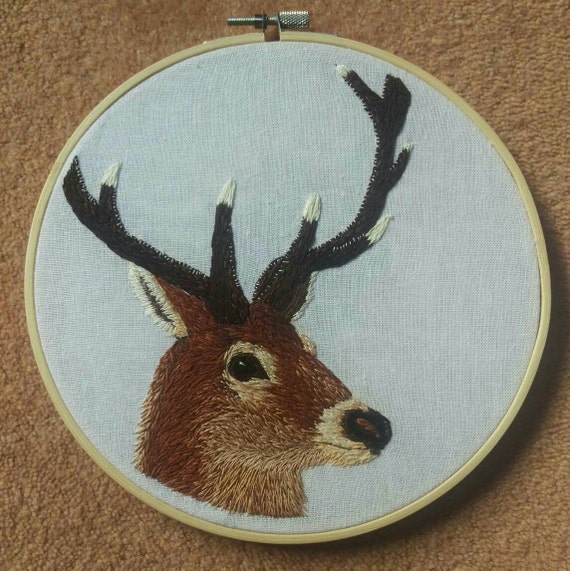 Stag embroidery 8 inch hoop. Majestic unique by Stitchosaurusrex