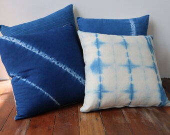 Organic indigo dyed cushion cover - itajime style, hand dyed