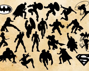 Superhero silhouette cliparts PNG instant download superhero clipart superhero birthday clip art digital superhero party printable files