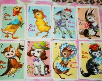 Vintage playing cards - Animal Rummy - Walt Whitman - Set of 8 cards