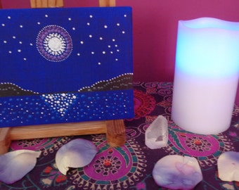 7" x 5" Moonlight Scene Hand Painted Canvas