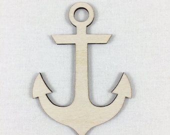 Wood Anchor Shape, Unfinished Wood Anchor Laser Cut Shape, DIY Craft Supply, Many Size Options