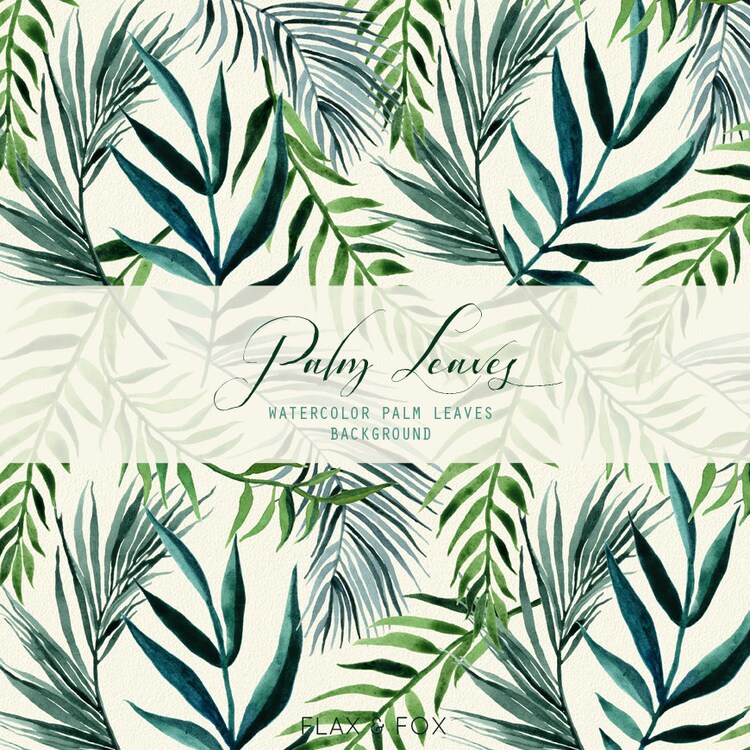 Palm Leaves Watercolor Elements hand painted clipart by flaxandfox