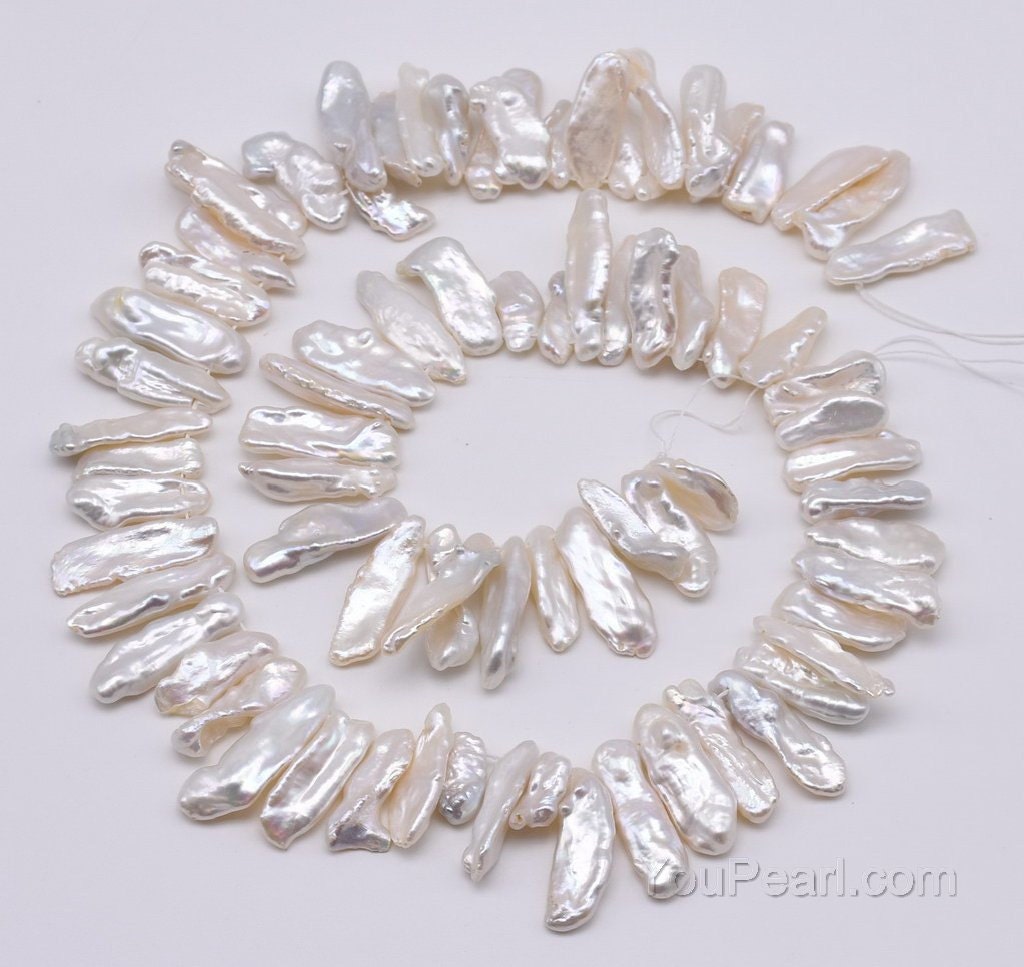 Biwa pearls white top drilled pearl genuine natural