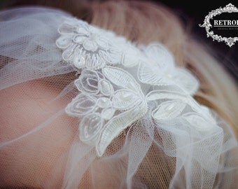 Ivory Bridal Tulle Birdcage Veil, retro wedding hair accessories, mini blusher, mini veil, french, vintage style, Russian, keepsake box