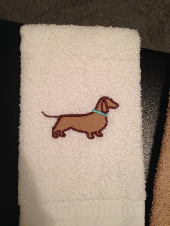 Dachshund Dog Appliqued Hand towels by APPLIQUEADDICT on Etsy