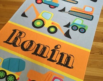 Personalized Beach Towel, Construction Trucks, Monogram Towel, Camp Towel, Swim Towel, Pool Towel, Birthday Gift, Back to School, Nap Mat