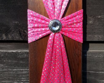 Vibrant Pink Fabric Reclaimed Wood Cross